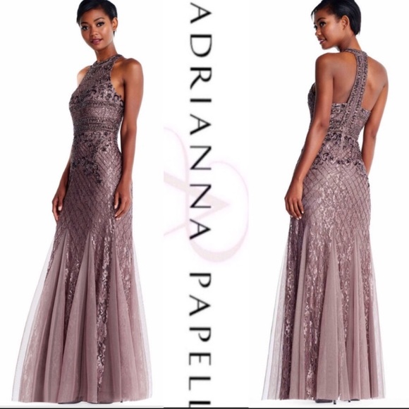 Adrianna Papell Dresses & Skirts - Adrianna Papell mock neck Tback stone beaded dress
